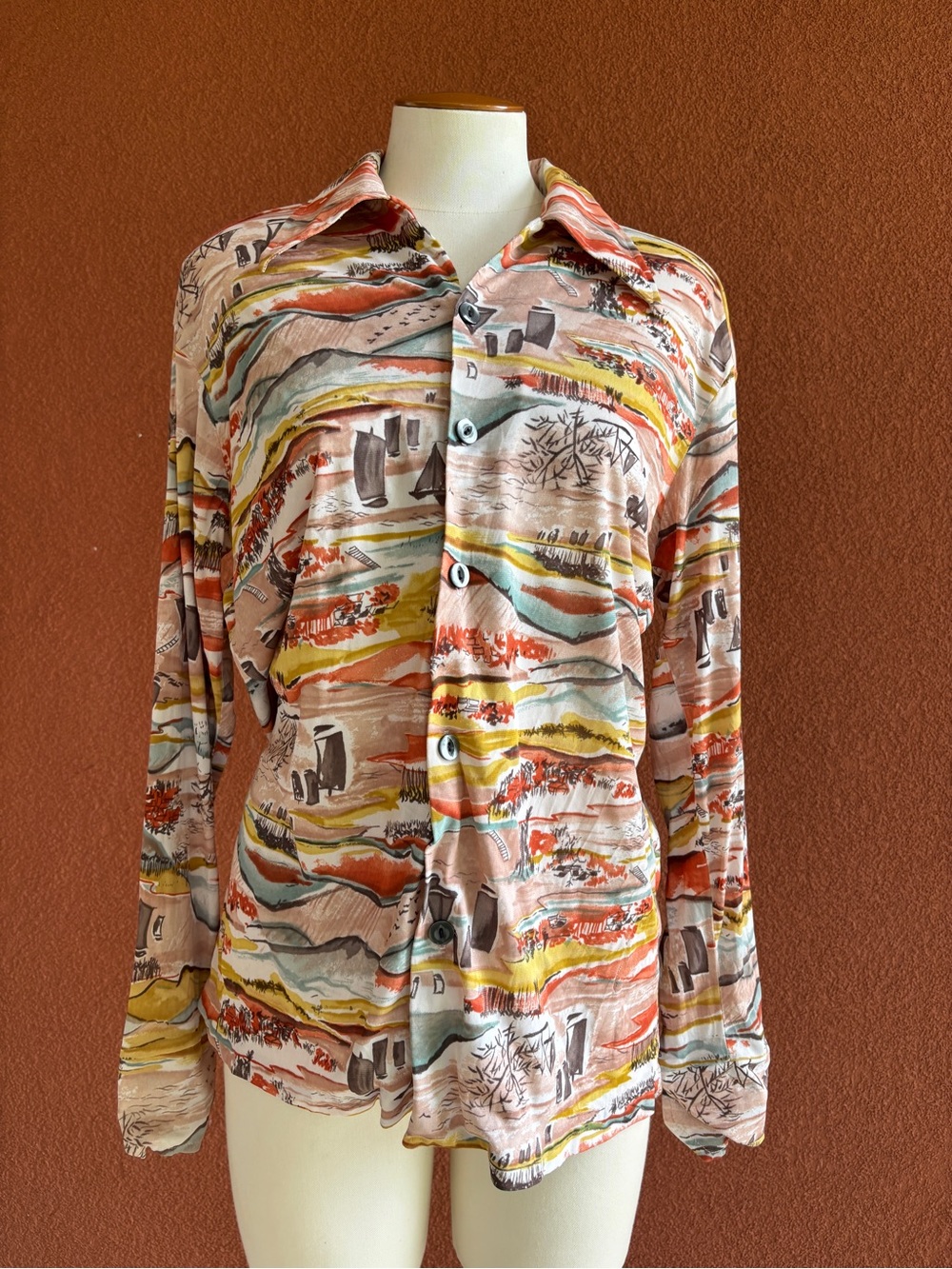 Vintage Multicolor Button-Up Blouse